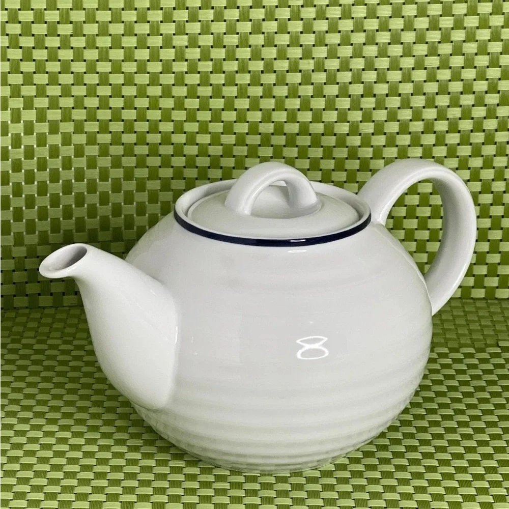 Crate & Barrel Teapot (White with Black Rim)